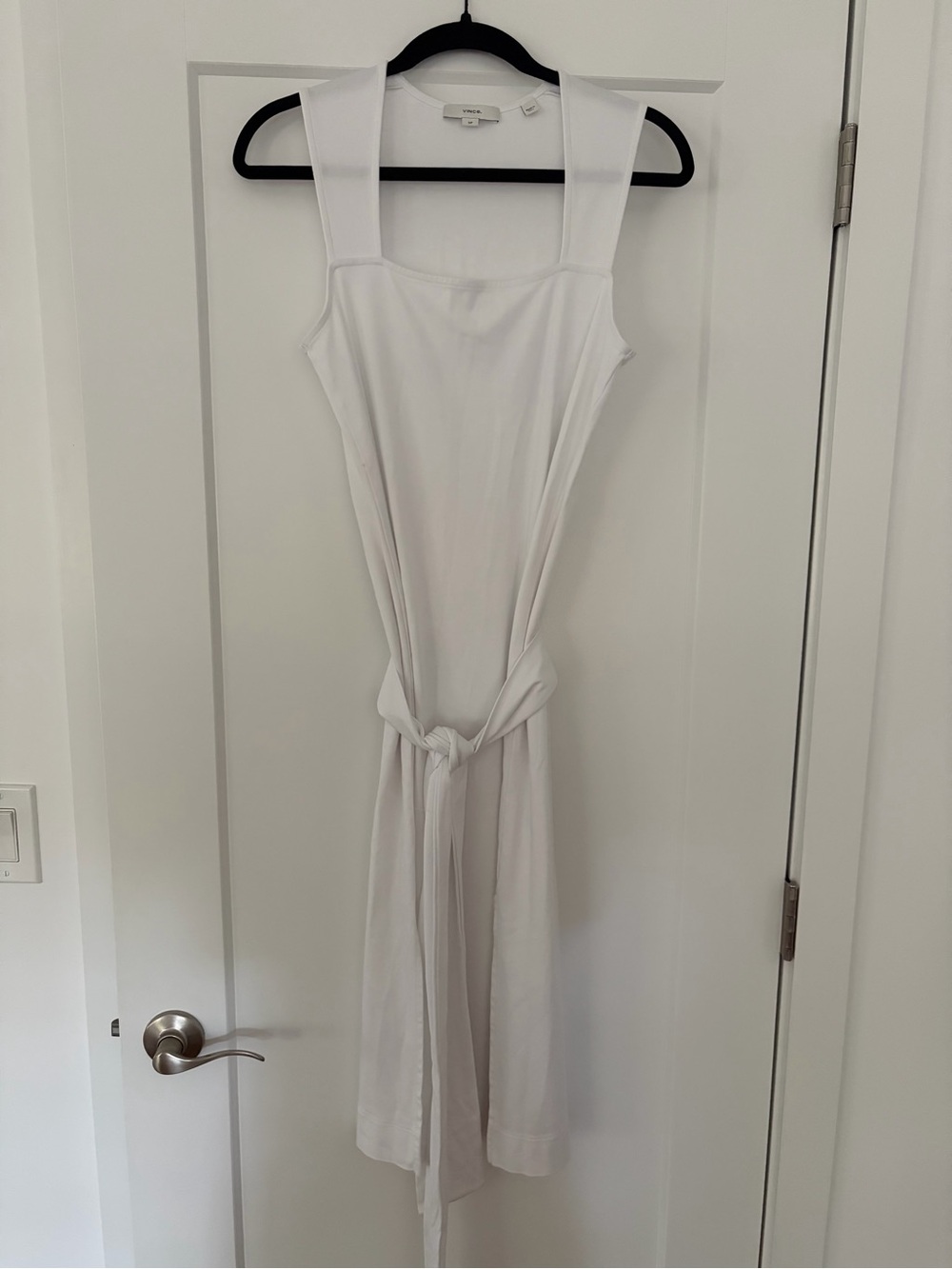Vince. White Sleeveless Belted Midi Dress